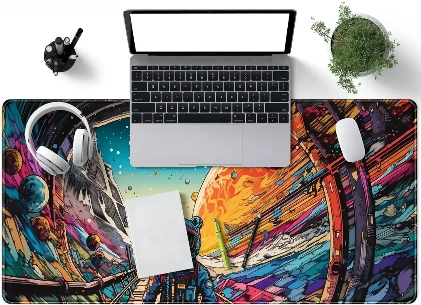 Extended Desk Mat Playmat Graffiti Space Astronaut Gaming Mouse Pad  Non-slip Rubber Stitched Edge Office Laptop Desk Pad