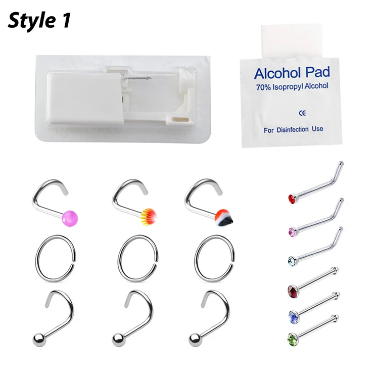 Nasenpiercer-Werkzeug, Körperschmuck, steriles Einweg-Nasenpiercing-Pistolen-Piercing-Set mit CZ-Nieten, Nasenring-Ohrstecker aus chirurgischem Stahl, 20 g – Detail 2
