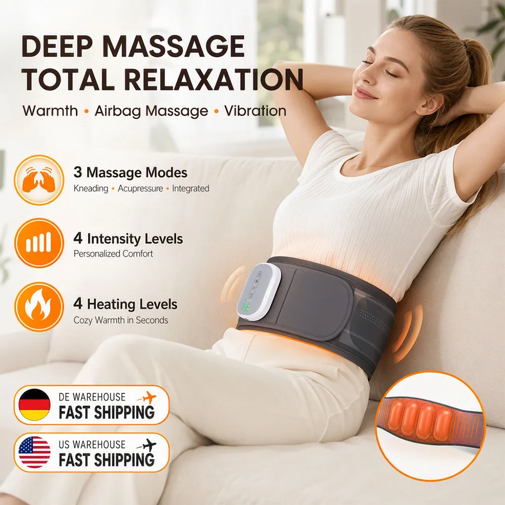 Waist Massage Belt with 3 Modes 4 Intensities 4 Heat Levels Air Compression Massager for Lower Back USB Rechargeable Heating Lumbar Support Wrap