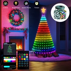 2.1M Christmas Tree LED String Lights Garland Xmas APP Bluetooth DIY Programmed RGBIC Star Fairy String Waterfall Light Decor