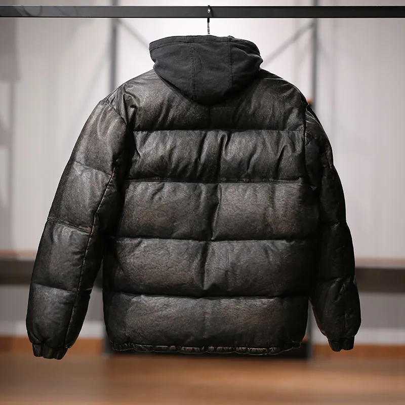 PH1400 European Size High Quality Super Warm Genuine Sheep Skin Leather Coat Mens Big Casual Down Jacket