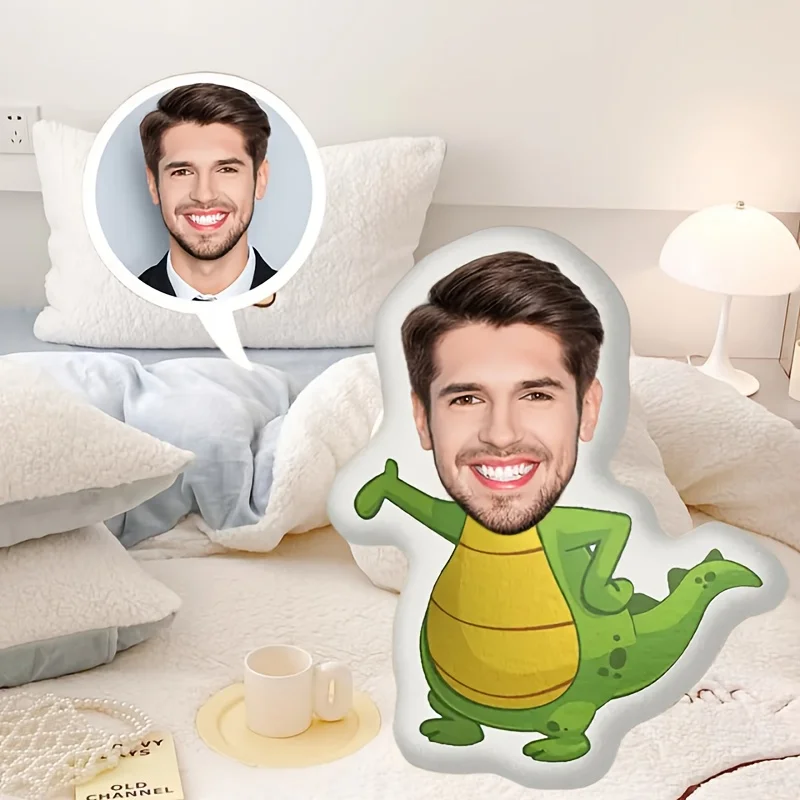 Custom Modern Style Dinosaur Throw Pillow with Personalized Face and Body Patterns, Double-Sided Digital Printed Portraits, Hidd