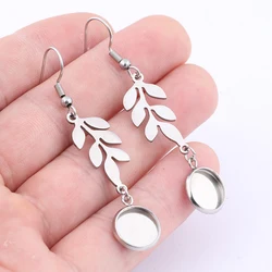 10pcs Stainless Steel Tree Leaf Connector Cabochon Earring Base Setting Blanks 10mm Dia Bezels For Jewelry Making Supplies