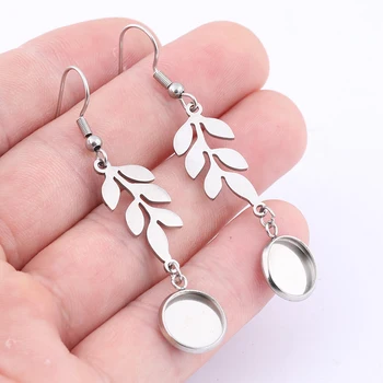 10pcs נירוסטה עץ עלה מחבר קרושון עגיל בסיס הגדרה ריקים 10mm Dia לוחות עבור תכשיטי ביצוע ספקי