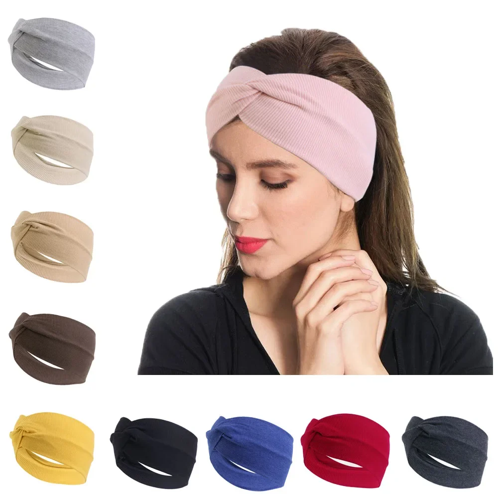 

Женские однотонные ленты для волос для девочек, вязаные хлопковые повязки на голову, винтажные тюрбаны с крестом, повязки, банданы, повязки для волос, аксессуары для волос