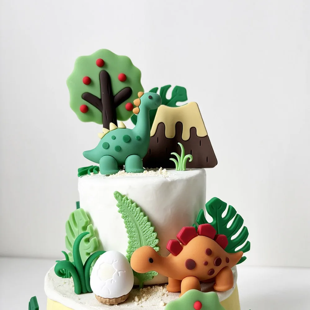 Cartoon Dinosaur Cake Decoration Jungle Safari Dino Birthday Cupcake Topper Wild Roar Baby 1 2 3 Happy Birthday Party Decor