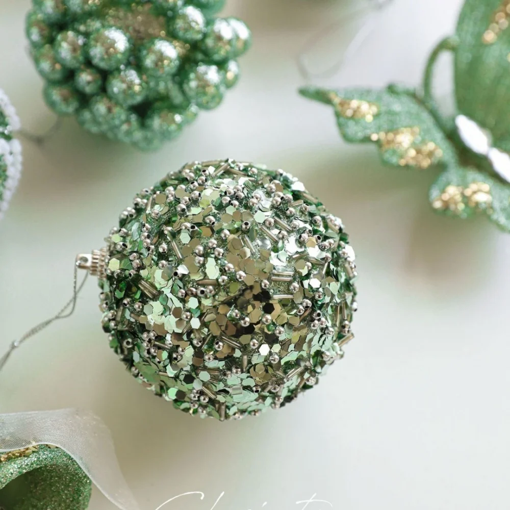 2026 Christmas Decoration New Green Foam Christmas Ball Glitter Sequins Balls Xmas Tree Hanging Pendants Home New Year Eve Decor - Image 5