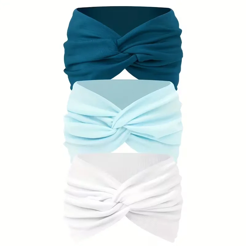 3 Stück breite Haarbänder für Damen, aus elastischem, einfarbigem Material, rutschfestes Haaraccessoire für Sport und Bewegung, vielseitiges Accessoire. – Detail 1