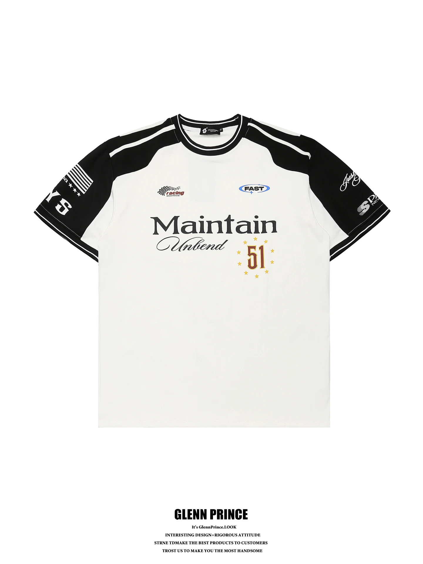 

GPstudio American Style Sporty Short Sleeve T-Shirt Men Summer Casual Splicing Racing Tee Breathable Comfortable round Neck