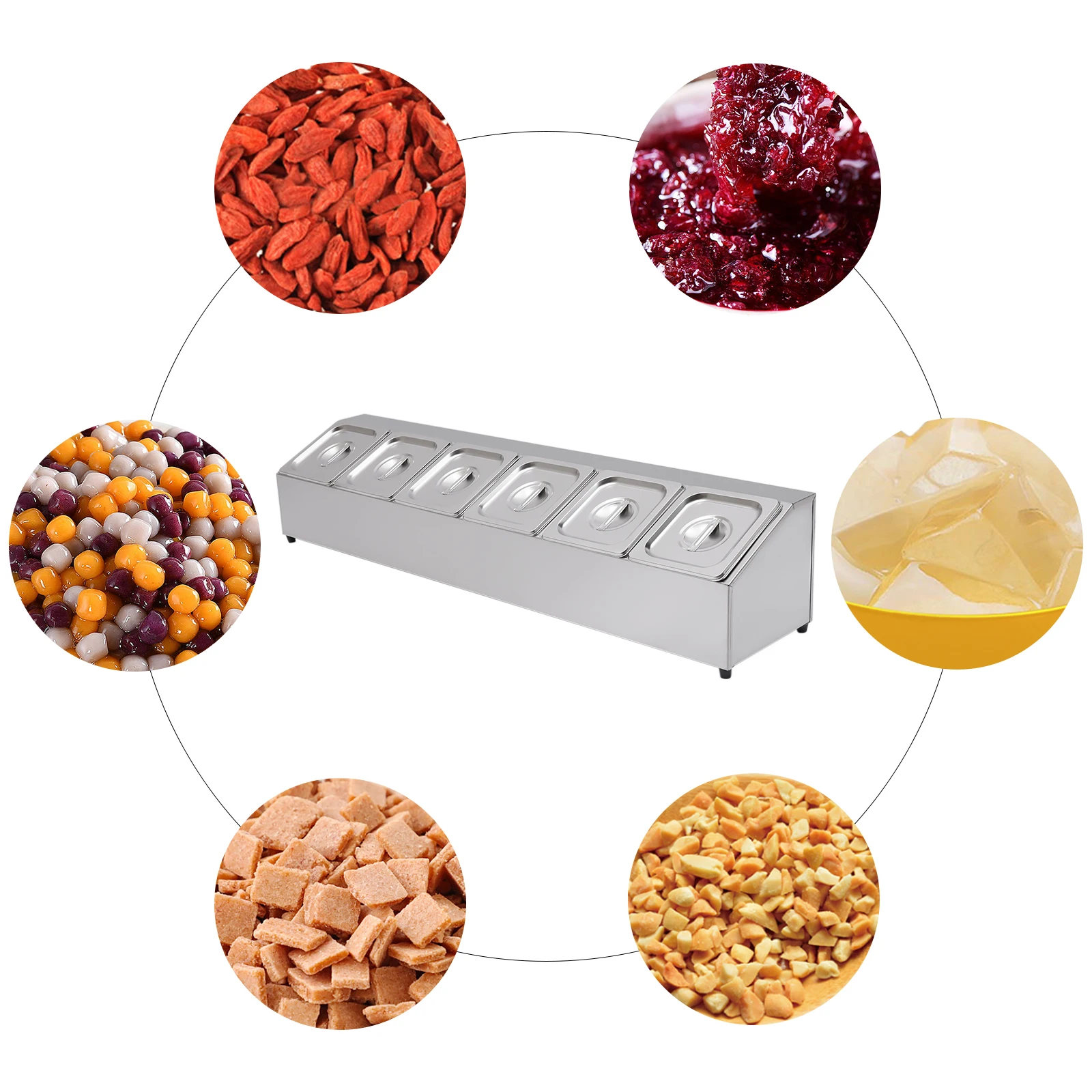 Étagère à épices à une rangée en acier inoxydable, support d'organisation incliné pour comptoir avec 6 récipients pour la cuisine et le garde-manger