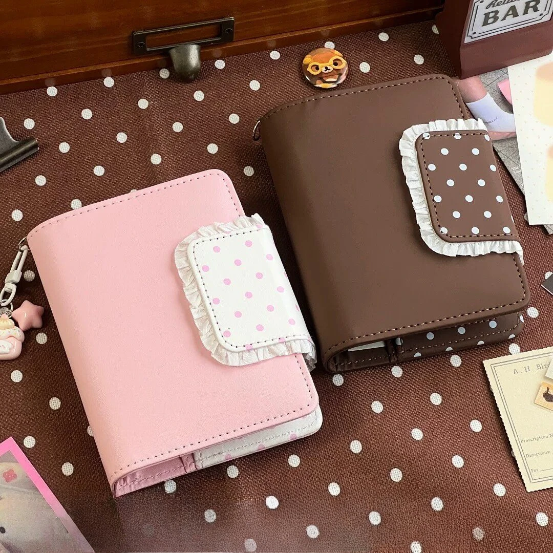 Cute Lace Polka Dot M5 Loose-Leaf Binder – Refillable Planner Journal, Kawaii Ins Style Notebook for School & Daily Notes
