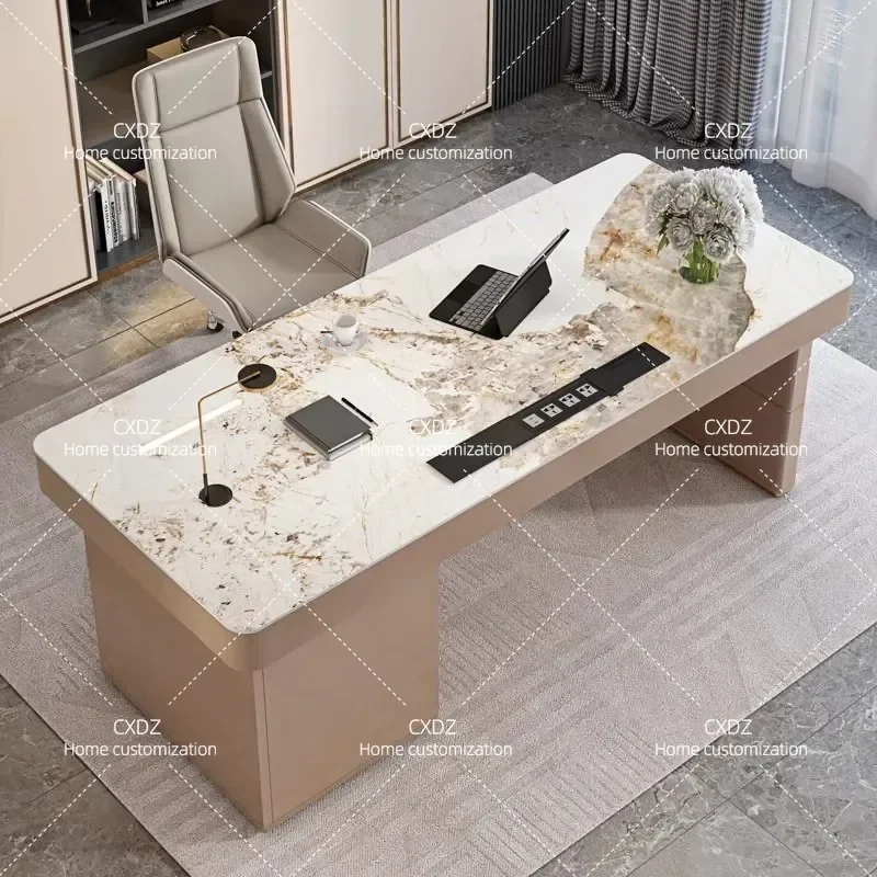 Light luxury modern desk desktop computer table and chair combination high-end simple rock slab desk home study writing table