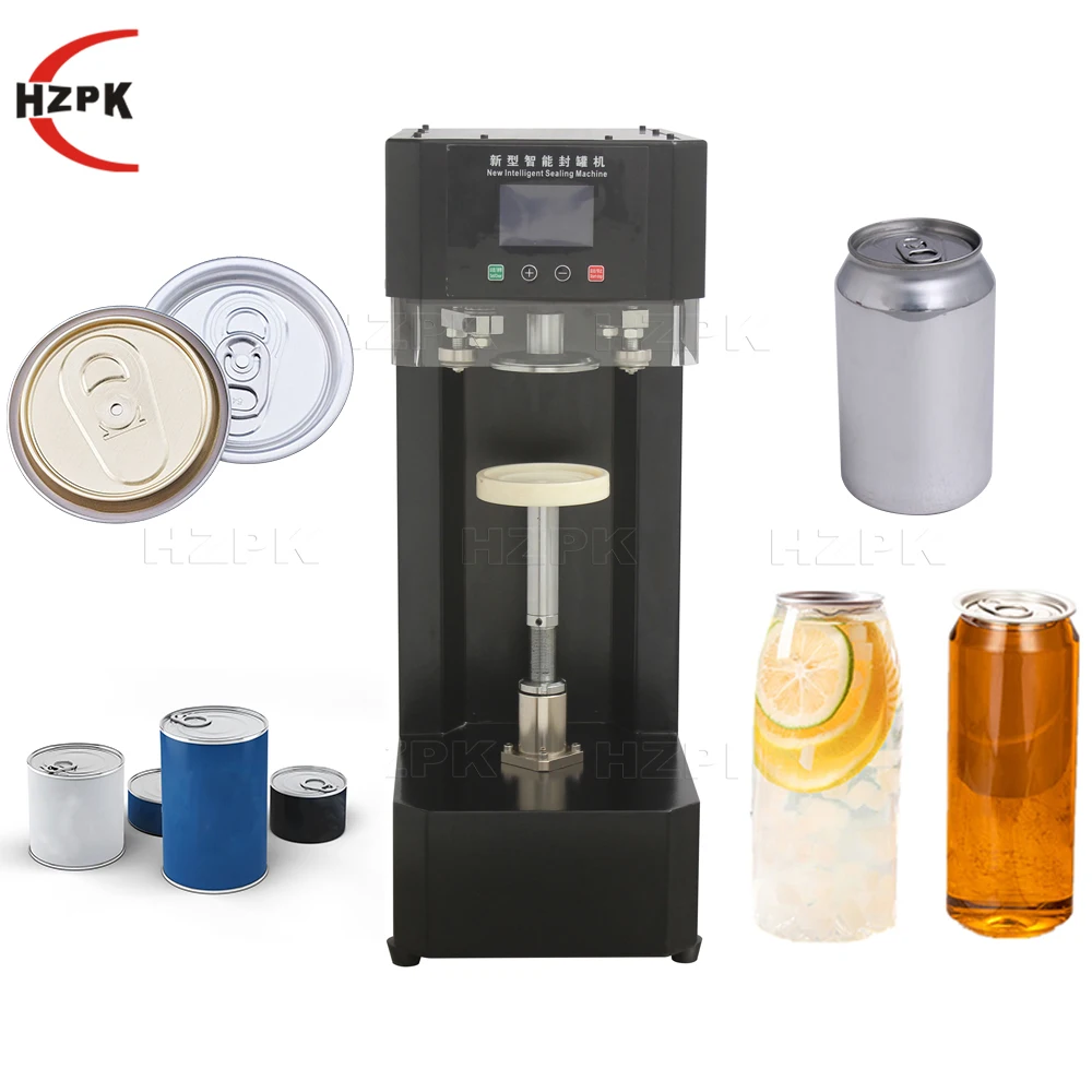 HZPK table top semi automatic intelligent plastic pet aluminum soda ring pull can tin can sealing machine non rotary