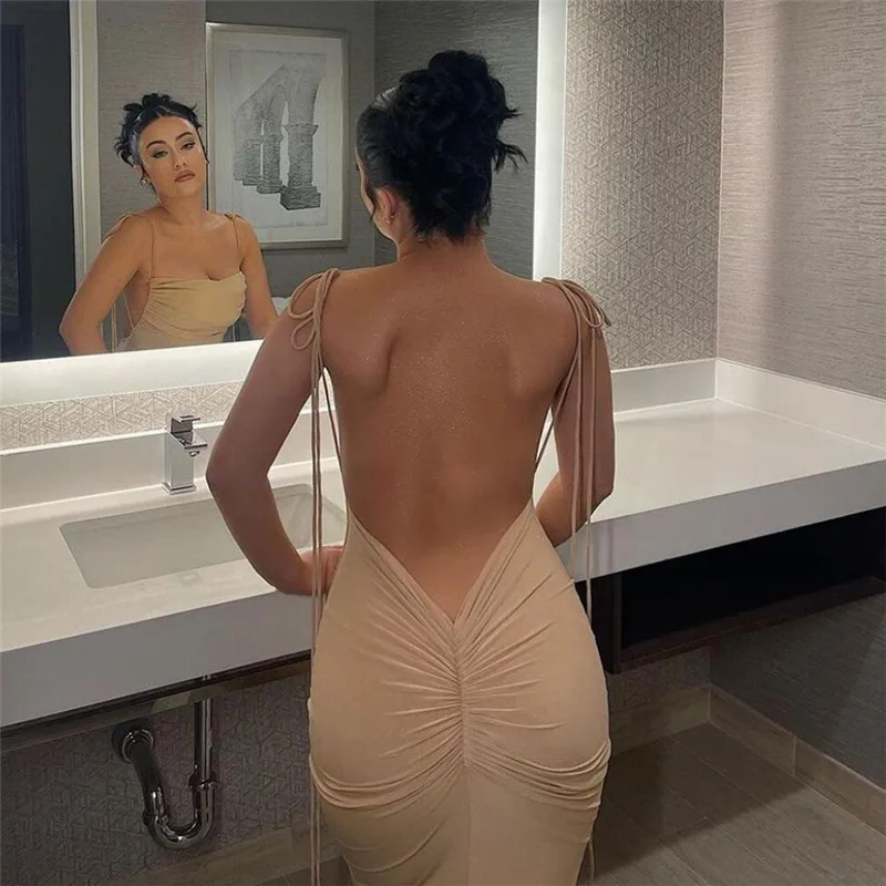 

INS2026 Spring Women's Suspender Sexy Backless Slim Hip-wrapped Temperament Dresses Bodycon Mujer Vestido Plus Size 9XL 8XL 7XL