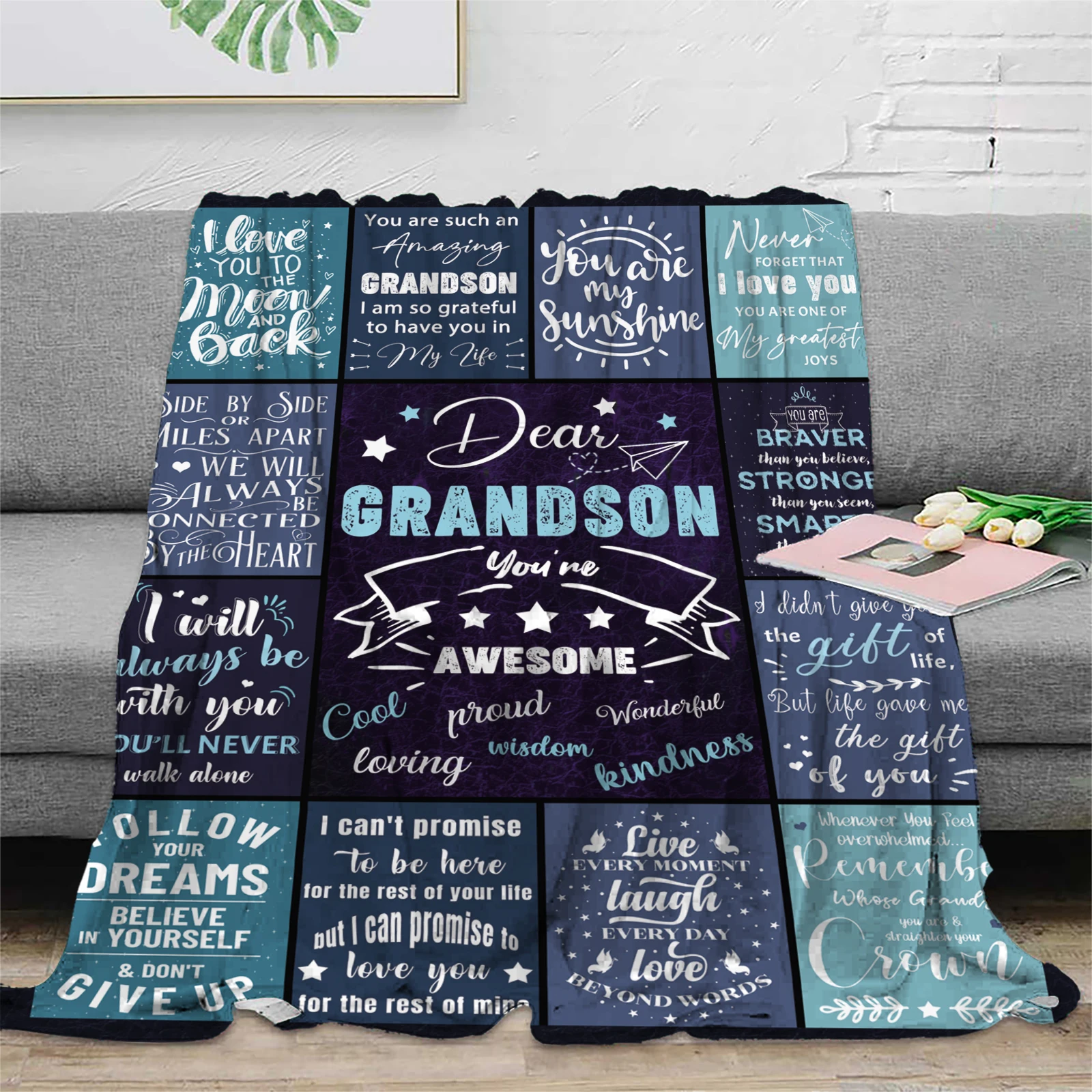 1pc Letter Print Blanket To My Grandson Soft And Comfortable Flannel Throw Blanket For Home/Picnic/Travel