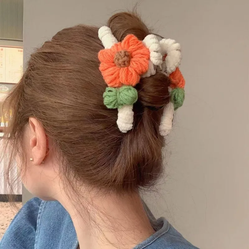 Herbst und Winter Mori Plüsch Gestrickte Blume Greif Clip Weibliche Hai Clip Zurück Kopf Haarnadel Kopfschmuck Haar Clips für Frauen – Detail 1