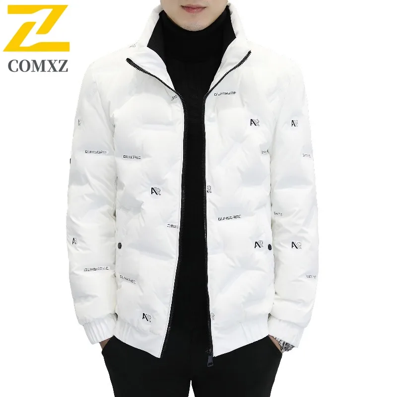 COMXZ Mens stand collar Puffer Jacket Korean Style Solid Color Cotton-Padded Waterproof Windproof Thermal Outerwear Streetwear