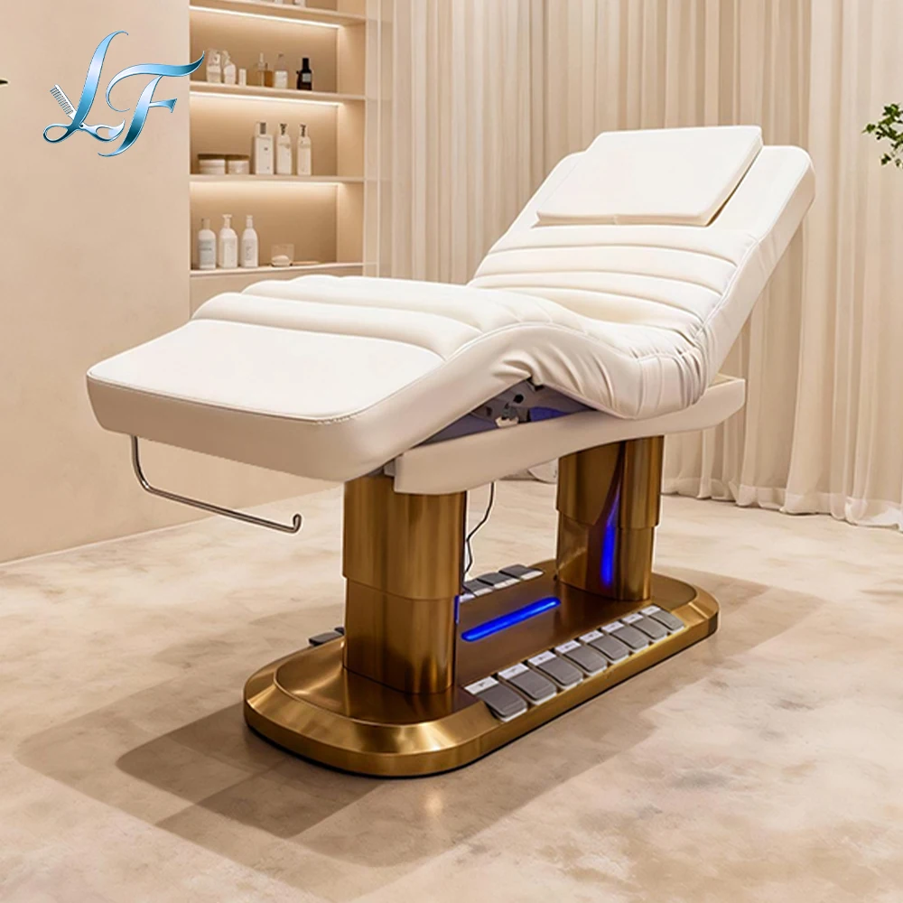 

Modern Gold Salon Furniture 4 Motor Luxury Electric Facial Beauty Massage Bed Cosmetic Table Chair Lash Bed
