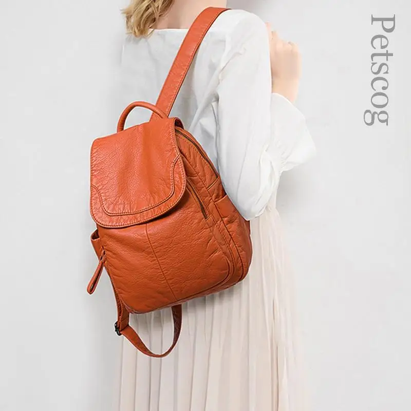 Borsa da scuola Casual in morbida pelle da donna zaino in pelle Pu lavata ragazza Casual da viaggio piccola borsa da scuola a tracolla zaini