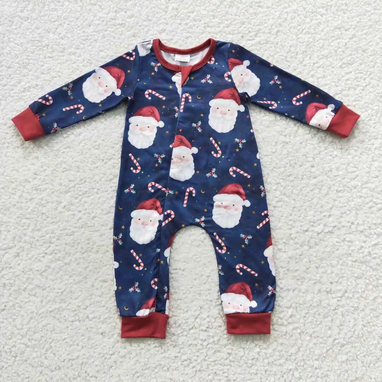 

Kid Newborn Christmas Romper Clothes Toddler Infant Children Long Sleeve Santa Candy Zipper Boy Boy Navy Blue One Piece Jumpsuit