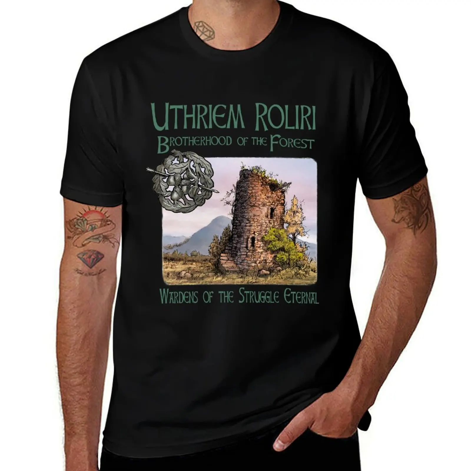 

Uthriem Roliri, brotherhood of the Forest- dark text T-Shirt Abstract Pattern Print Top