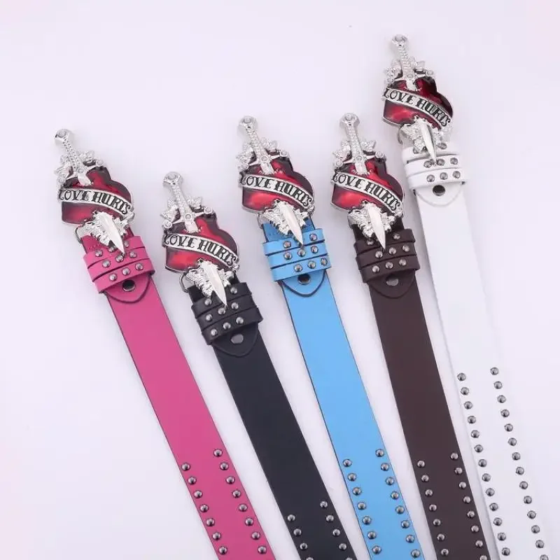 Unisex Jeans Belt Sword Red Heart Goth Y2k Fashion Belts For  display picture 3