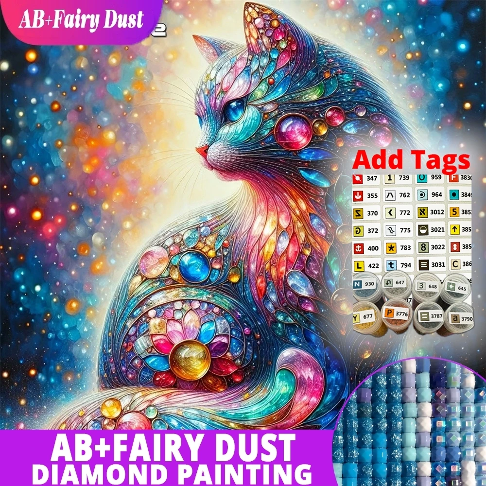 

AB Fairy Dust DMC stickers Diamond Embroidery Cat Picture Rhinestones Painting Colorful Full Drill Diamond Mosaic Animal Craft K
