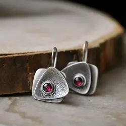 Purple and Red Stone Dangle Earring Creativity Vintage Ethnic Hand Carving Geomegetry Metal Hook Earrings For Womens Jewelry