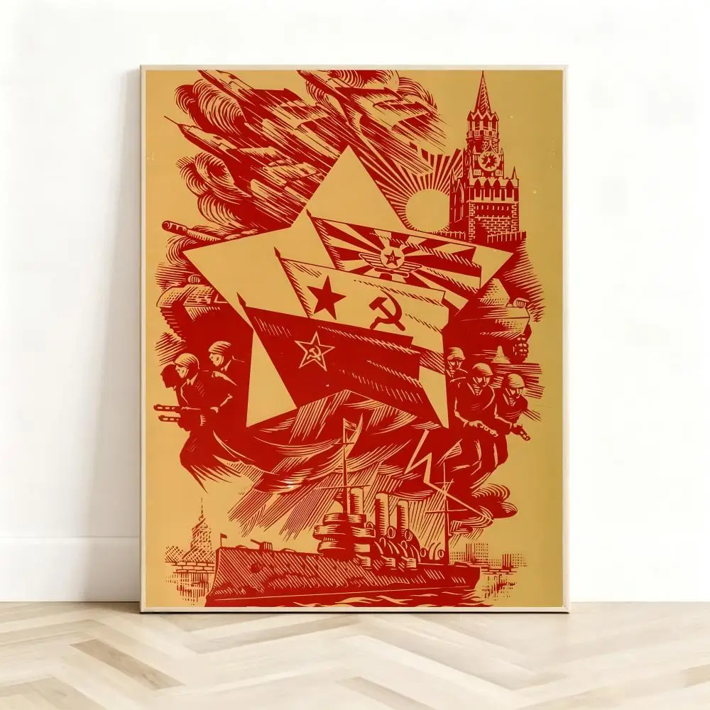 Retro Art Concept V-Vintage Soviet Pattern Poster Classic Self-Adhesive PP Wall Sticker for Living Room Bar Decor Gift