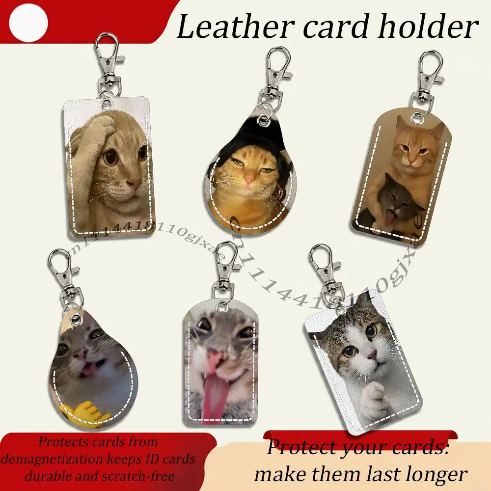 Funny Cat Meme Card Keychain Fashion Pendant Bag ID Door Card Case Bus Card Cute Adult Scratch Resistant