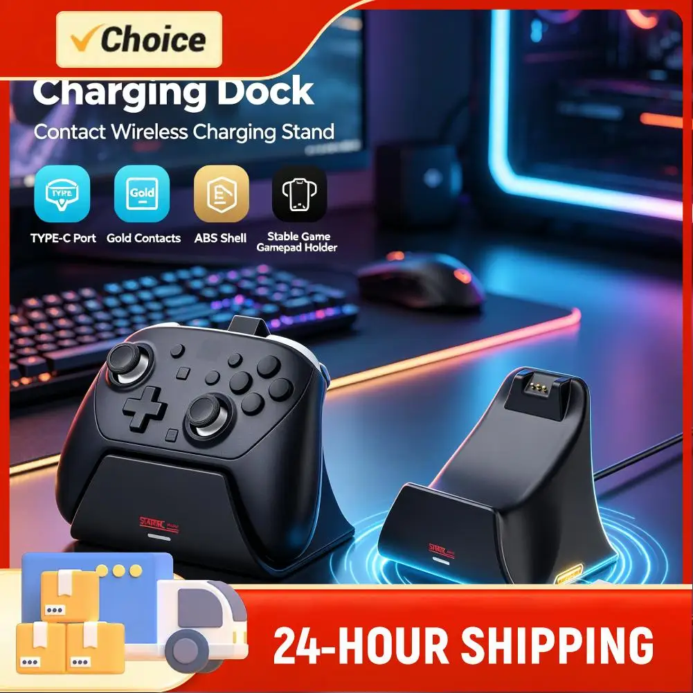 Base de Carregamento para Controle Gamepad Compatível com Switch 2 Pro, Suporte de Carregamento com Indicador LED e Adaptador