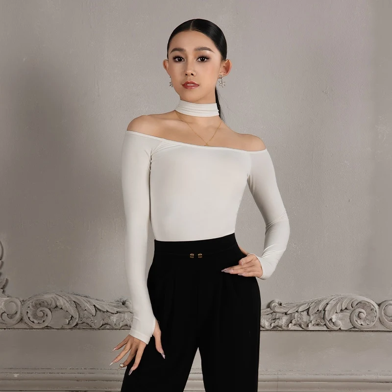 New Modern Dancing Clothes Women Ballroom Dance Costume OFF-Shoulder Top Latin Pants Female Samba Dance Training Costume DW10469