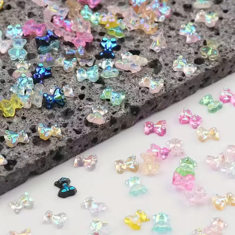 

100pcs Assorted Bright Colorful Bear Nail Decoration Resin Cartoon Bear Champagne White, Pink and Other Colors Available for DI