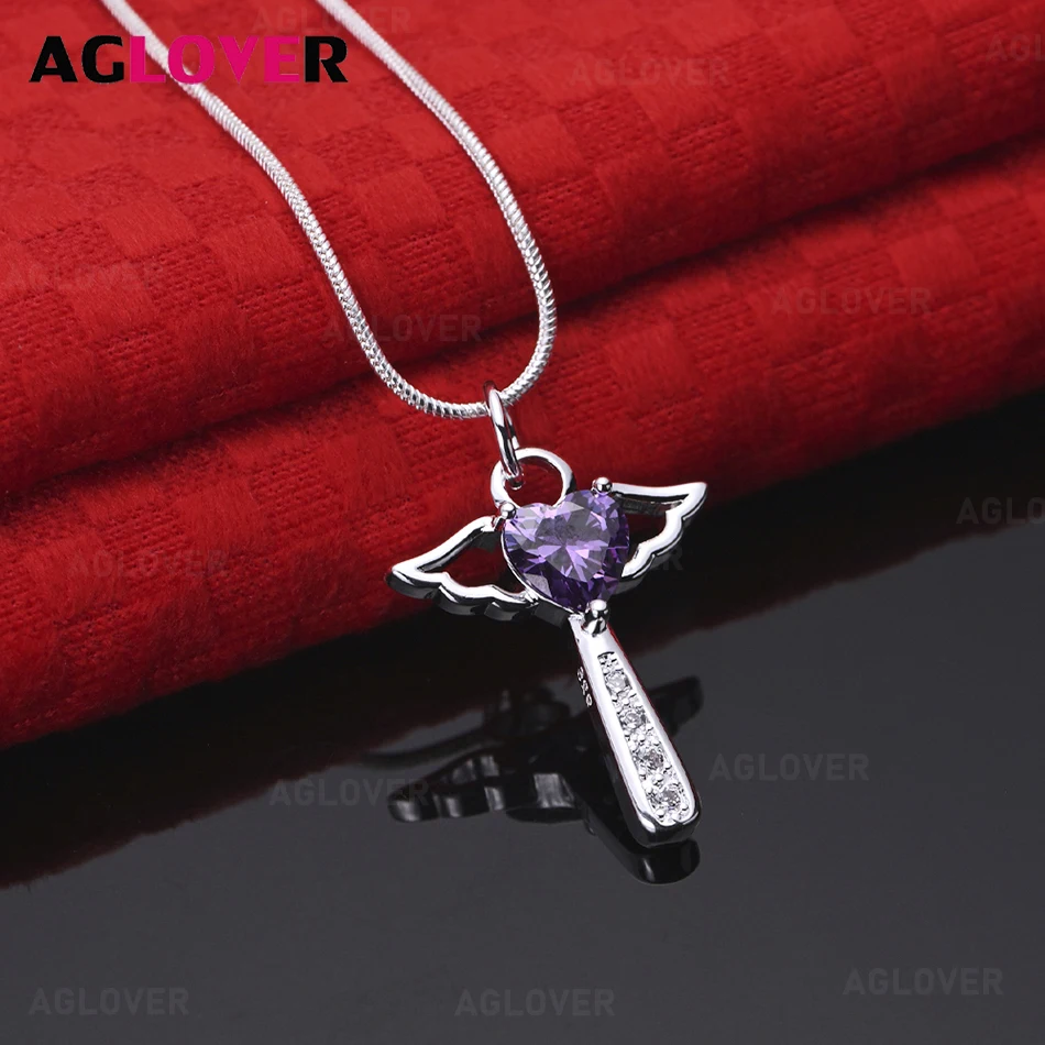 

AGLOVER стерлингового серебра 925 пробы фиолетовый циркон крест кулон ожерелье женские ретро индивидуальные аксессуары подарочные ювелирные изделия