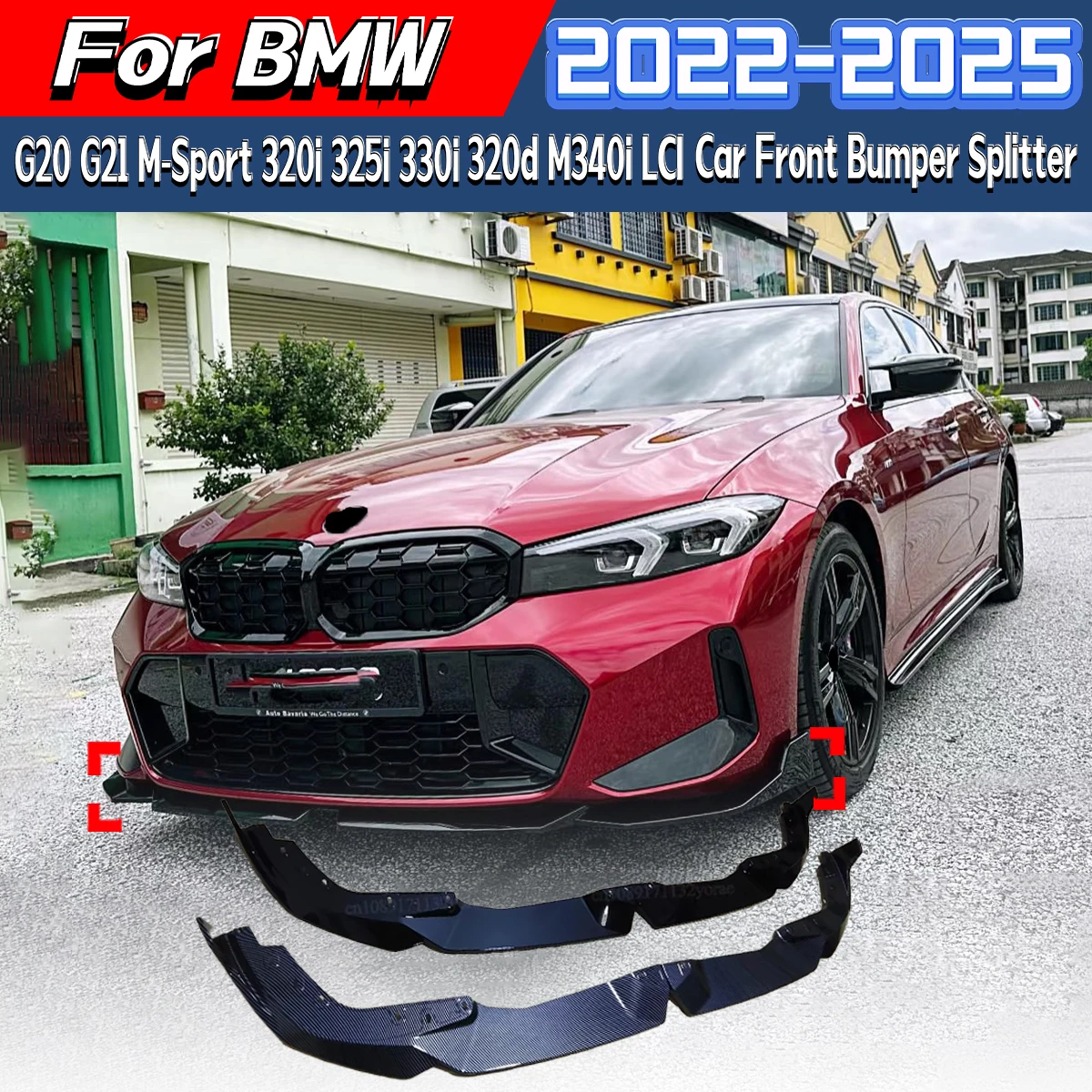 

For BMW 3 Series G20 G21 M-Sport 320i 325i 330i 320d M340i LCI 2022 2023 2024 2025 Front Bumper Split Spoiler Lip Modification