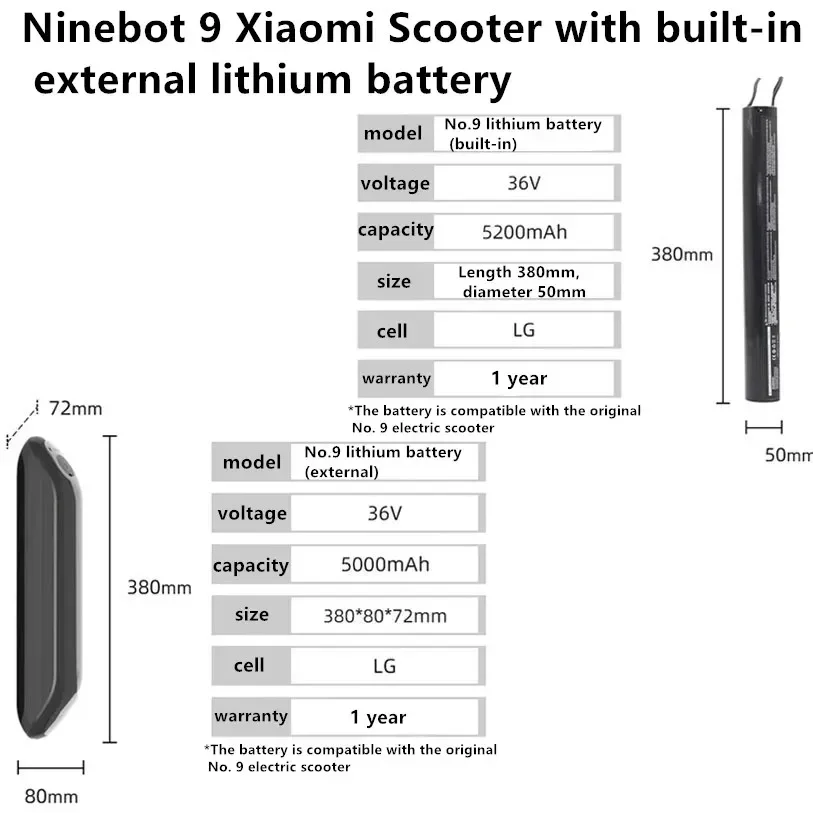 Original 36V 5200mAh compatible with Ninebot No. 9 scooter battery ES1ES2E22E25 Ninebot built-in external battery pack assembly