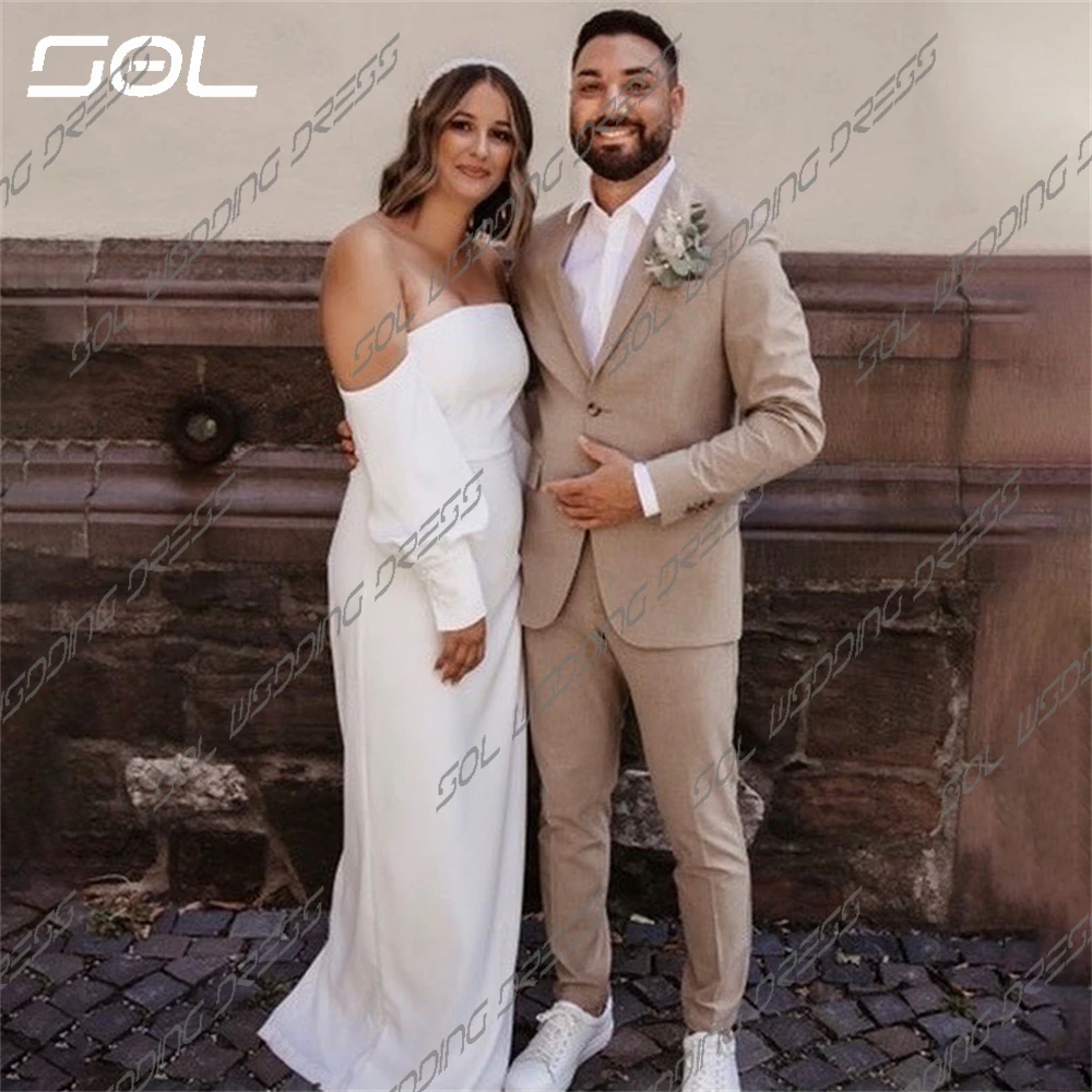 Sol einfache abnehmbare halbe Puff ärmel Meerjungfrau Brautkleider elegante rücken freie träger lose Satin Brautkleider vestidos de novia