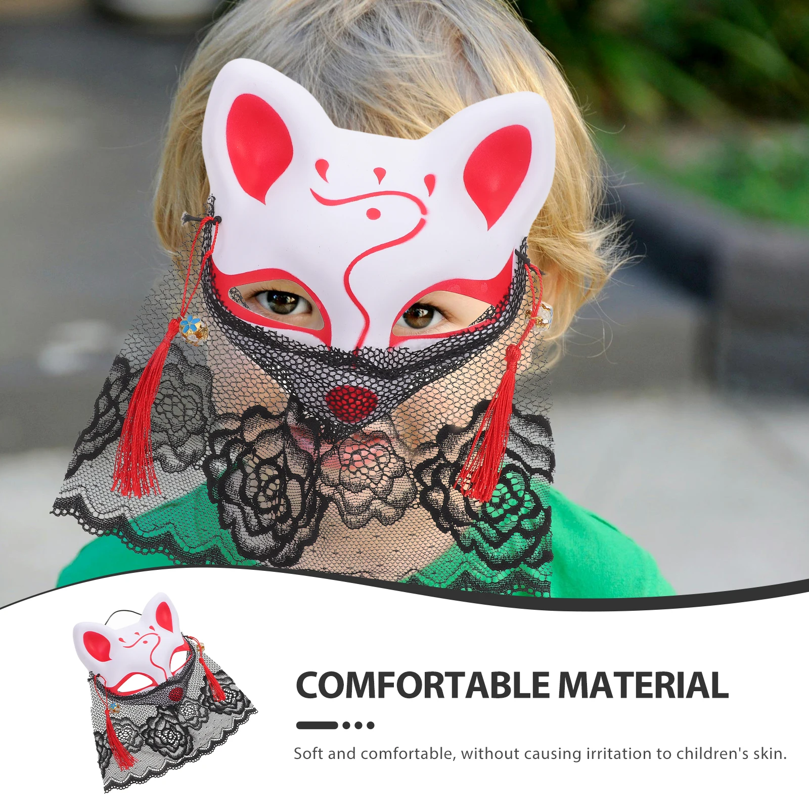 

Half Face Fox Mask Cosplay Veil Costume Accessory Halloween Masquerade Masks Red Party Baby