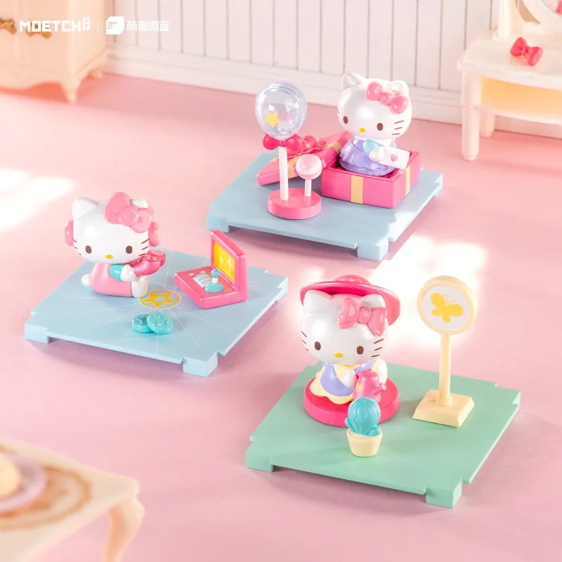Hello Kitty Immersive Cottage Blind Box Four-Grid Transparent Storage Set Girlish Heart Bedroom Desktop Decoration Ornament