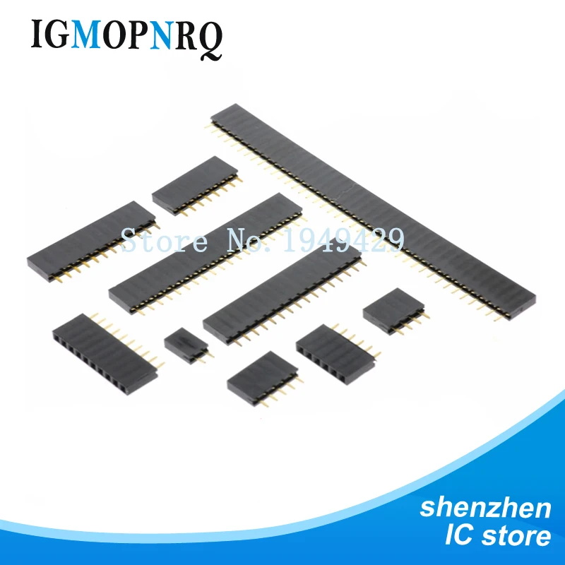 10PCS 2.54mm Pitch Single Row Female 2-40P Header Connector Strip Pinheader 2/3/4/6/10/12/16/20/40P For Arduino PCB socket Board