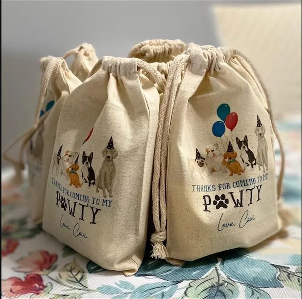 Puppy Pawty Favor Bags, Set of 10 Personalized Bags, Dog Birthday Party Theme, Pawty Favors, Dog Favors, Puppy Party Bags