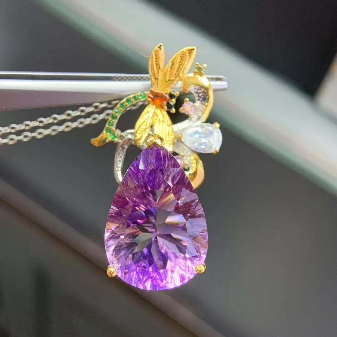 Natural Ametrine Pendant 16\*23mm Pear Stone Two Tone S925 Silver Artisan Pendant For Women, Chain Not Included