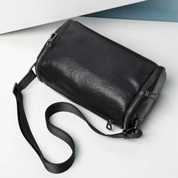 100% Genuine Leather Men Bag Round Boston Bag Small zipper Shoulder Bags Men Fashion Messenger Crossbody Bags Luxury