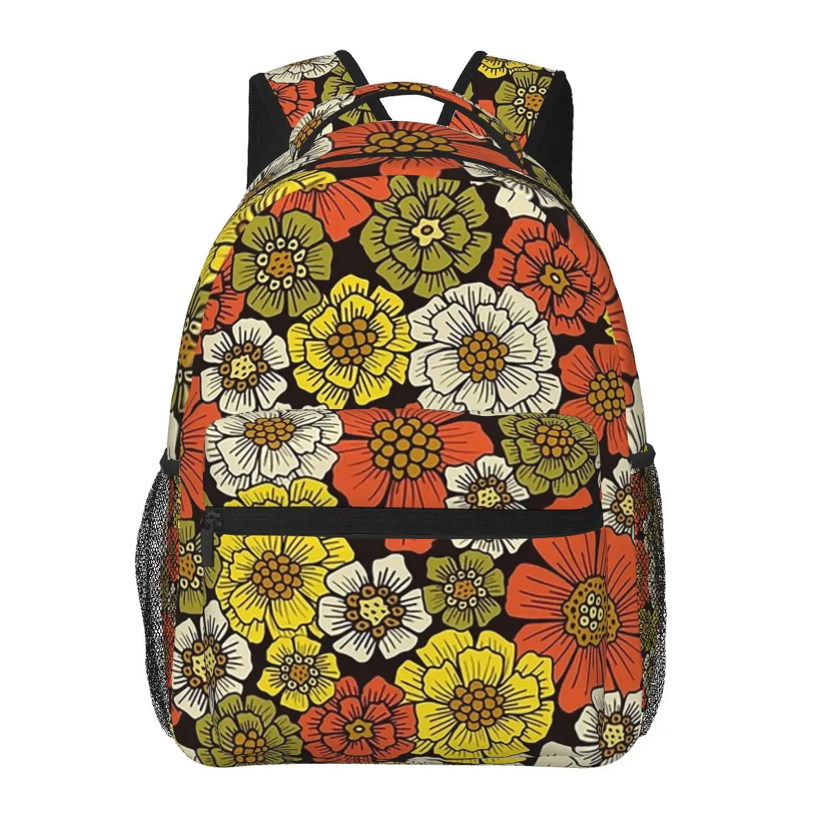 

Retro 1960s 1970s Floral Pattern Backpacks Boys Girls Bookbag Students School Bags Laptop Rucksack Shoulder Bag Large Capacity