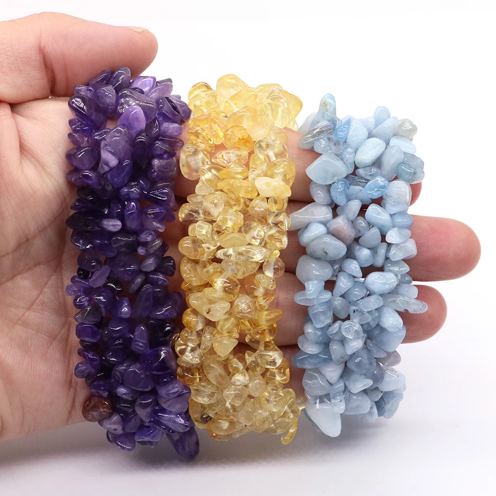 Natural Healing Crystal Irregular Stone Stretch Bracelet Beads Multilayer Chip Jewelry Bohemian Handmade Bangle Charm Jewelry