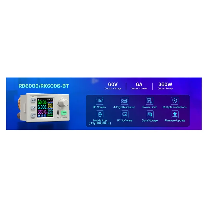 

-A01R RD RK6006-C 60V 6A 4 Digit AC To DC Adjustable Digital Control Stabilized Lab Bench Power Supply Battery Charging, Easy To