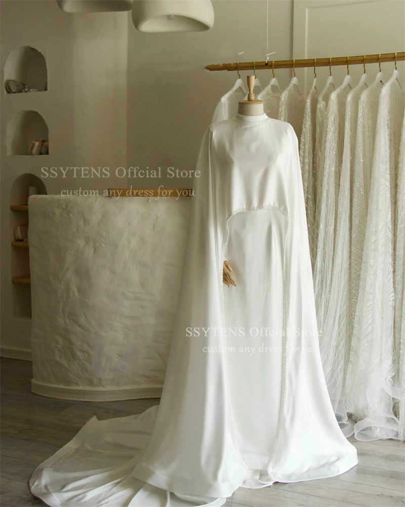 SSYTENS Abiti da sposa musulmani modesti per le donne 2 pezzi Abiti da sposa velati con mantella Abito da sposa lungo personalizzato Abiti da sposa