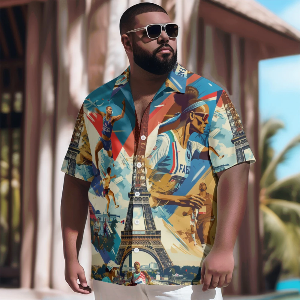 

New Hawaiian Shirt Men Goth Men Paris Sports Printed Casual Short Sleeve Tops Vintage Plus Size Summer Shirts