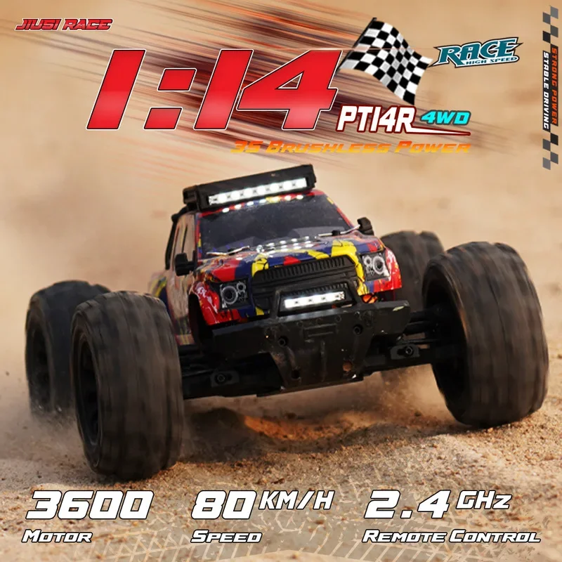 JIUSI 1:14 PT14R RC Car MT14R 4WD 80km/h Brushless Motor 2.4GHz Remote Control Racing Car High Speed Off-road Custom RC Toy Gift