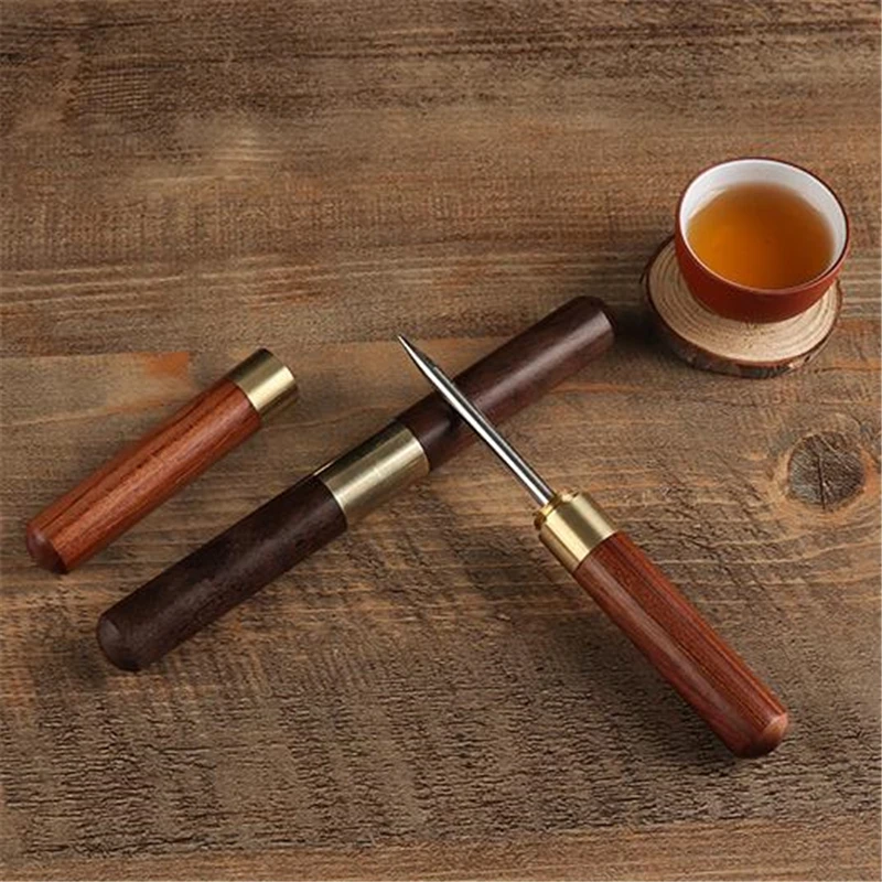 Sandalwood Tea Knife Needle Pick With Wood Handle Puer Tea Tools Cone Needle Breaking Prying Tea Brick Professional Tool